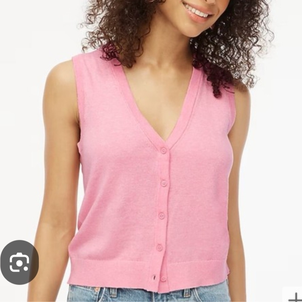 J. Crew Pink V-neck Button Front Sweater Vest.